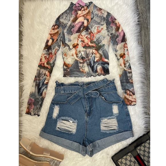 Renaissance print mesh top - Picture 4 of 10